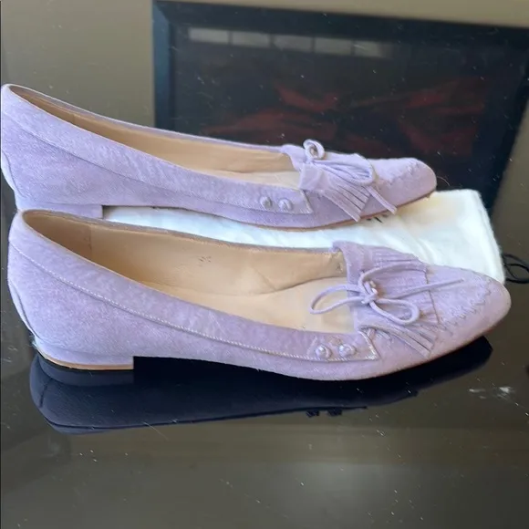 Manolo Blahnik Vintage Y2K Women's Boho Fringe Suede Flats Purple Made Italy 38