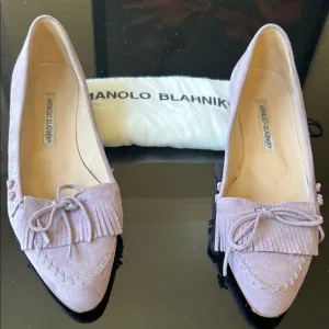 Manolo Blahnik Vintage Y2K Women's Boho Fringe Suede Flats Purple Made Italy 38