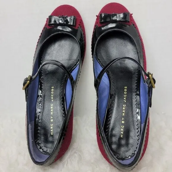 Marc By Marc Jacobs Red Black Womens Shoes Sz 6.5 Leather Fabric Mary Jane