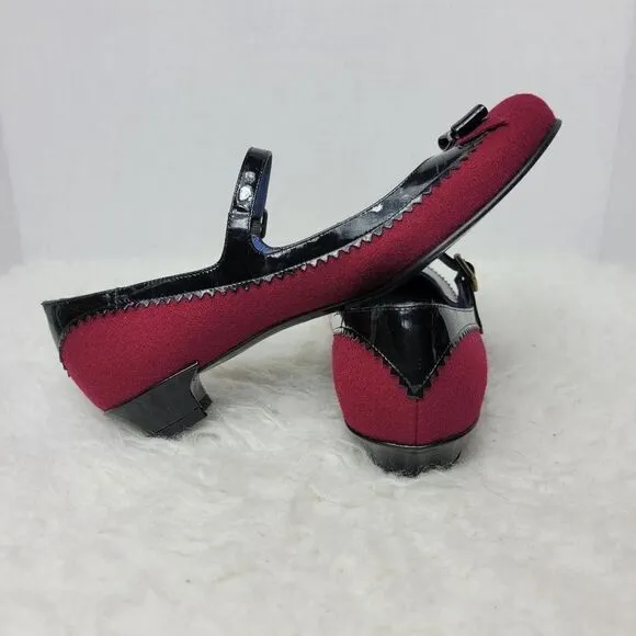 Marc By Marc Jacobs Red Black Womens Shoes Sz 6.5 Leather Fabric Mary Jane