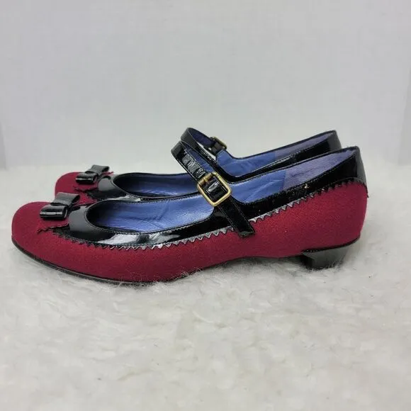 Marc By Marc Jacobs Red Black Womens Shoes Sz 6.5 Leather Fabric Mary Jane