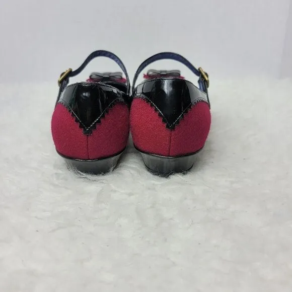 Marc By Marc Jacobs Red Black Womens Shoes Sz 6.5 Leather Fabric Mary Jane
