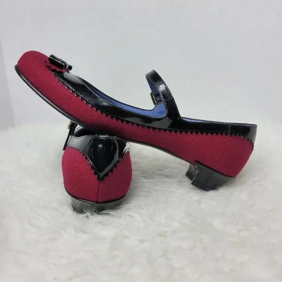 Marc By Marc Jacobs Red Black Womens Shoes Sz 6.5 Leather Fabric Mary Jane