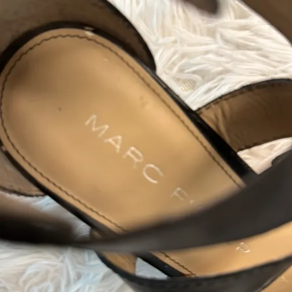 Marc Fisher Black Leather Cork Wedge Platform Buckle Cuff Sandals women size 7