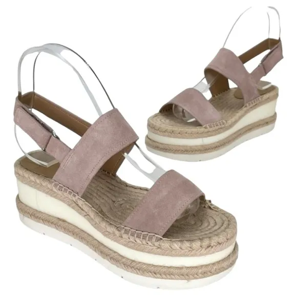 Marc Fisher LTD Platform Sandals 7.5M Gallia Pink Suede Jute Wrapped Slingback
