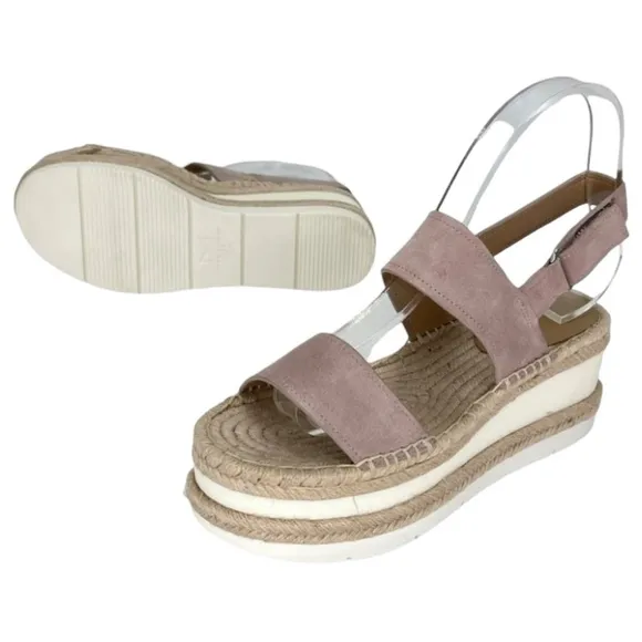 Marc Fisher LTD Platform Sandals 7.5M Gallia Pink Suede Jute Wrapped Slingback