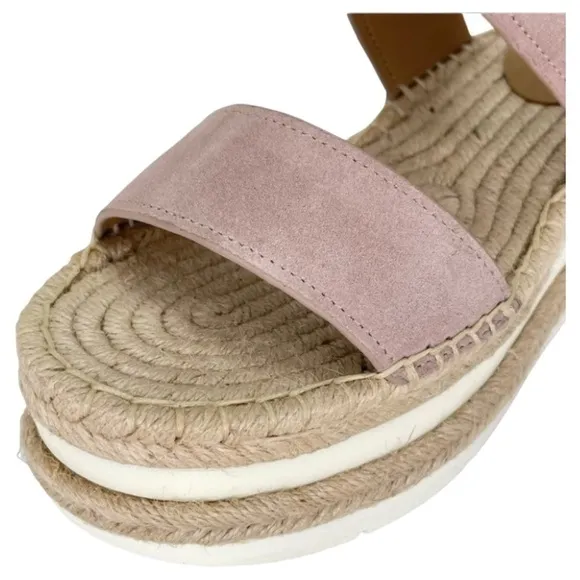 Marc Fisher LTD Platform Sandals 7.5M Gallia Pink Suede Jute Wrapped Slingback