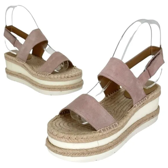 Marc Fisher LTD Platform Sandals 7.5M Gallia Pink Suede Jute Wrapped Slingback
