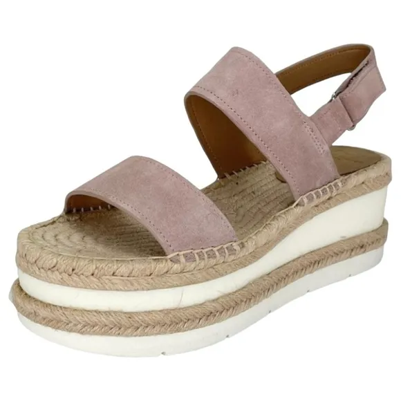 Marc Fisher LTD Platform Sandals 7.5M Gallia Pink Suede Jute Wrapped Slingback