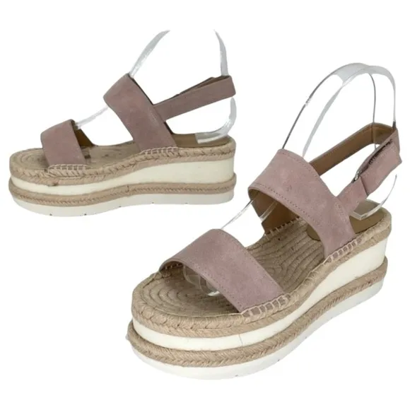 Marc Fisher LTD Platform Sandals 7.5M Gallia Pink Suede Jute Wrapped Slingback