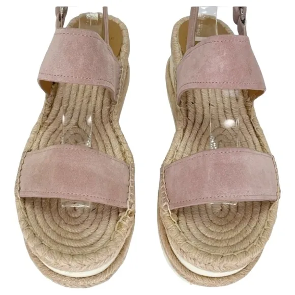 Marc Fisher LTD Platform Sandals 7.5M Gallia Pink Suede Jute Wrapped Slingback