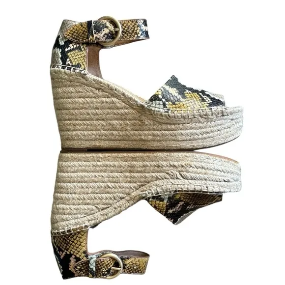 Marc Fisher MLALIDAS Leather Sandals Size 8.5 Open Toe Wedge with Ankle Strap