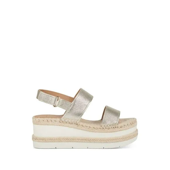 MARC FISHER Womens Gold 2&quot; Platform Double Band Gallia Wedge Shoes 8.5 M