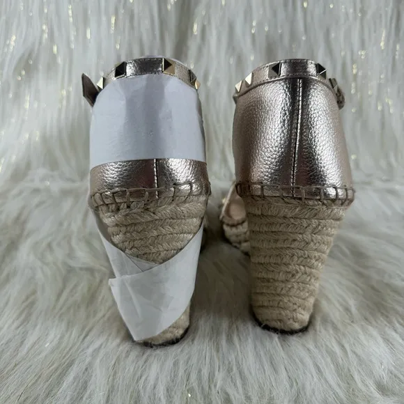 Marc Fisher Womens Kegen Espadrilles Sandals Beige Metallic Studded 10 M New