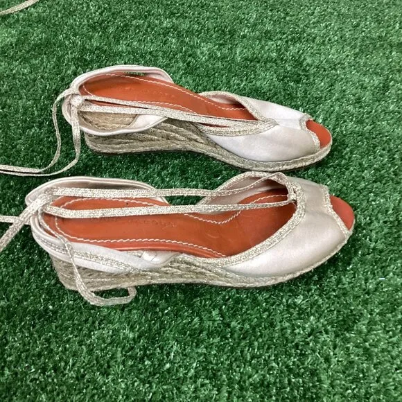 MARC JACOBS Gold Wedge Espadrille Ankle Strap Sandals 40