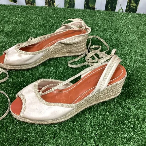 MARC JACOBS Gold Wedge Espadrille Ankle Strap Sandals 40