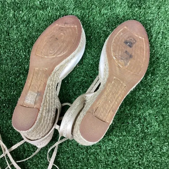 MARC JACOBS Gold Wedge Espadrille Ankle Strap Sandals 40