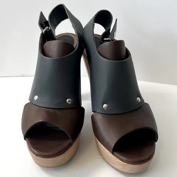 Marni Colorblock Leather Slingback Wood Platform Sandals, size: EU 40 US10