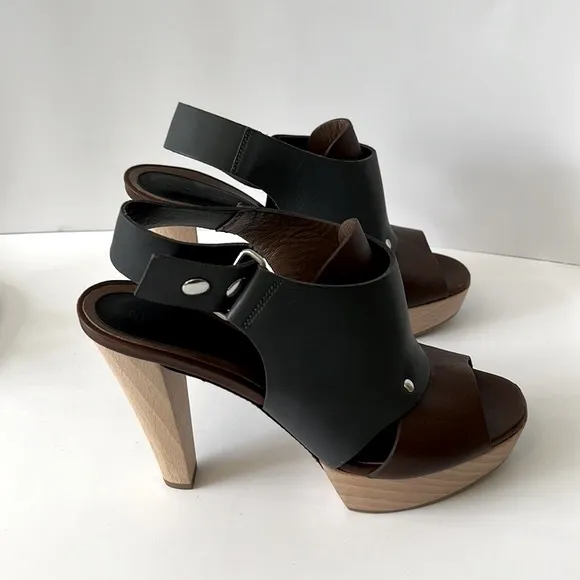 Marni Colorblock Leather Slingback Wood Platform Sandals, size: EU 40 US10
