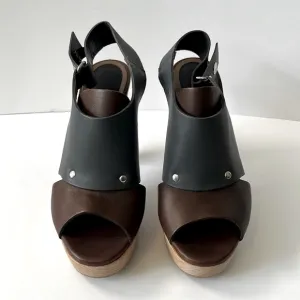 Marni Colorblock Leather Slingback Wood Platform Sandals, size: EU 40 US10