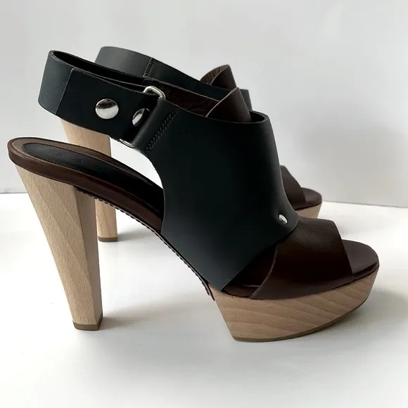 Marni Colorblock Leather Slingback Wood Platform Sandals, size: EU 40 US10