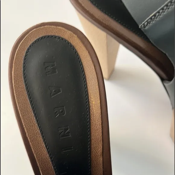 Marni Colorblock Leather Slingback Wood Platform Sandals, size: EU 40 US10
