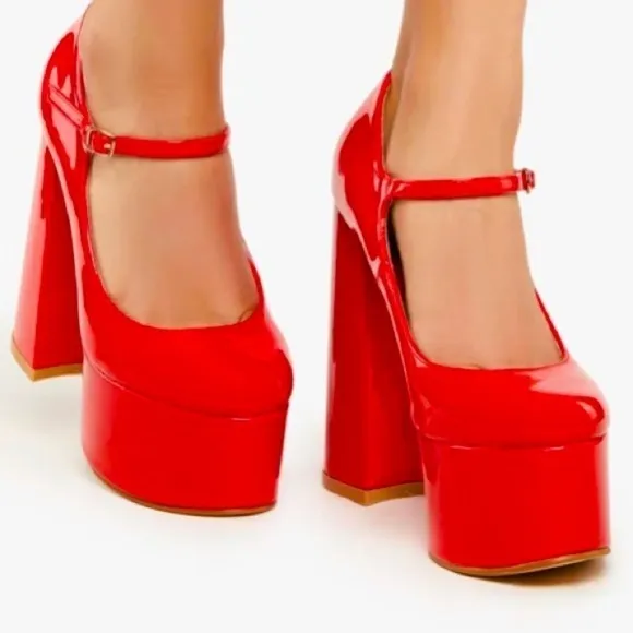 MARY Jane chunky heels faux leather platform