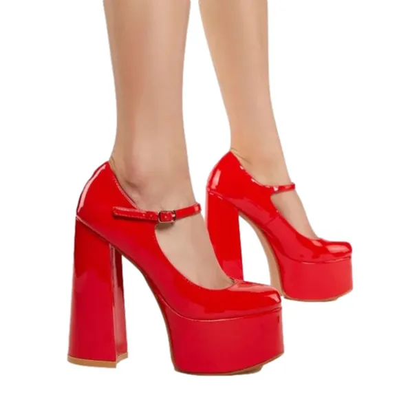 MARY Jane chunky heels faux leather platform