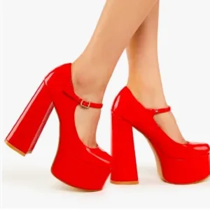 MARY Jane chunky heels faux leather platform