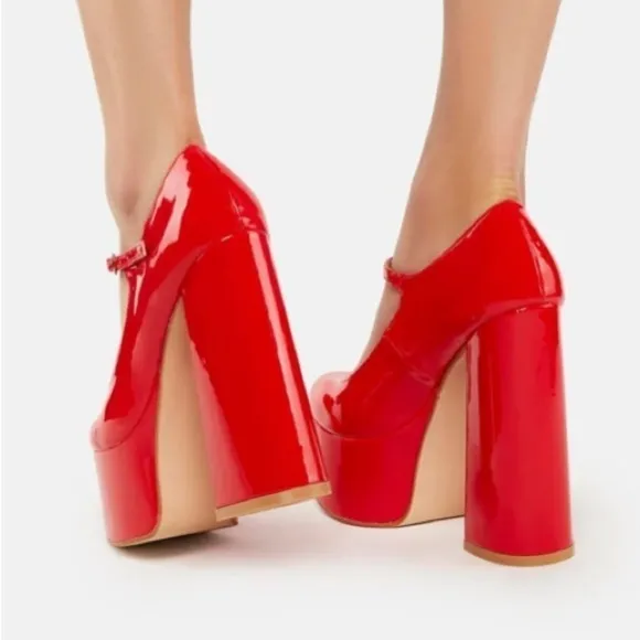 MARY Jane chunky heels faux leather platform