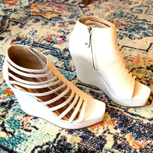 MATIKO High White Wedge Caged Sandals