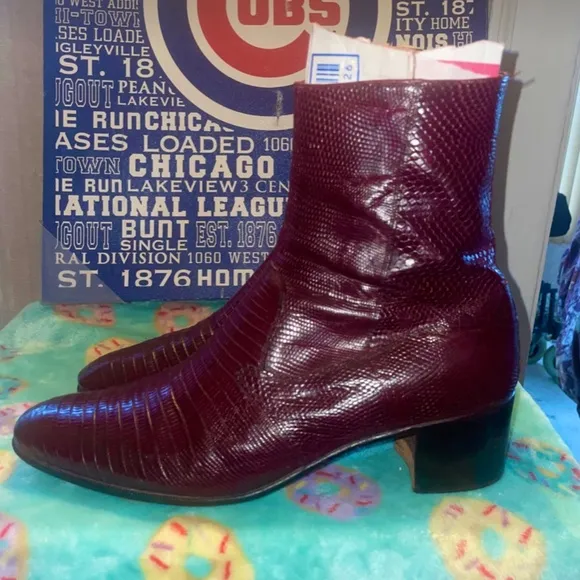 Mauri Burgundy Lizard Boots SZ 11.5