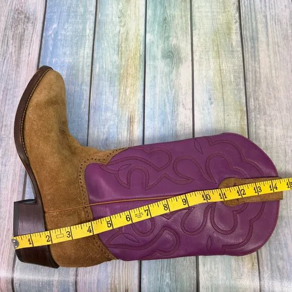 McClintock Heritage Collection Cowboy Boots Rough Suede Purple Shaft Size 9