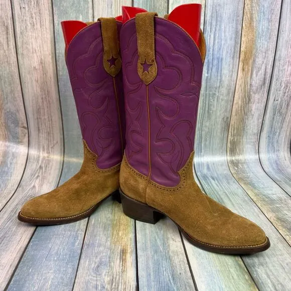 McClintock Heritage Collection Cowboy Boots Rough Suede Purple Shaft Size 9