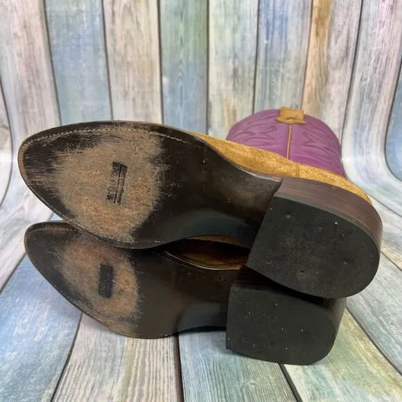 McClintock Heritage Collection Cowboy Boots Rough Suede Purple Shaft Size 9