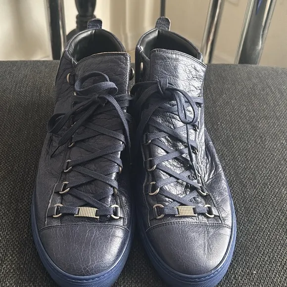 Men's Blue Leather High-Top Sneakers