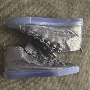 Men's Blue Leather High-Top Sneakers