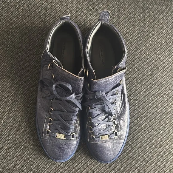 Men's Blue Leather High-Top Sneakers