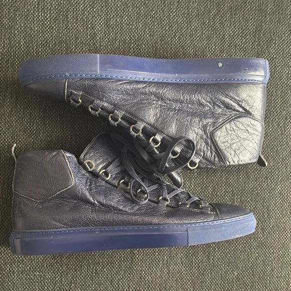 Men's Blue Leather High-Top Sneakers
