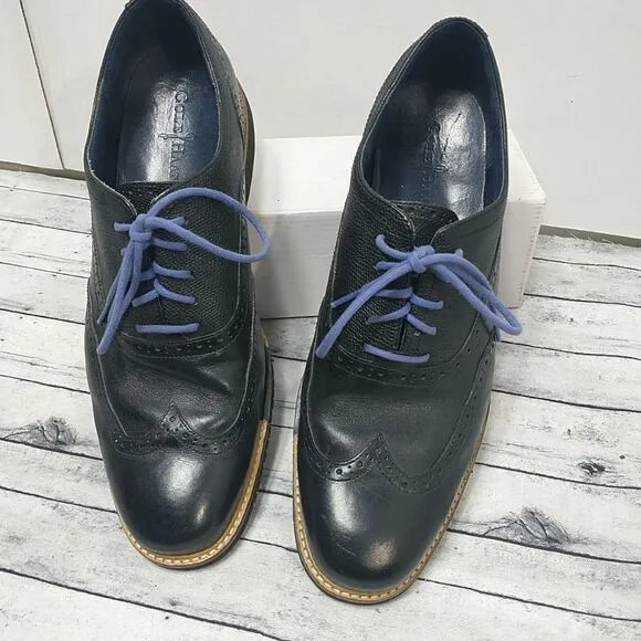 Men’s Cole Haan Oxfords Shoes Size 12M Black Leather Wingtip Great Jones .