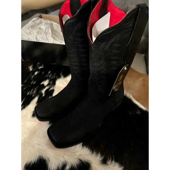 Men’s cowboy boots authentic matte black python red bottoms size 12 western