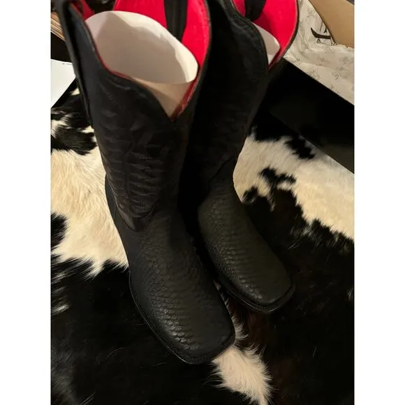 Men’s cowboy boots authentic matte black python red bottoms size 12 western