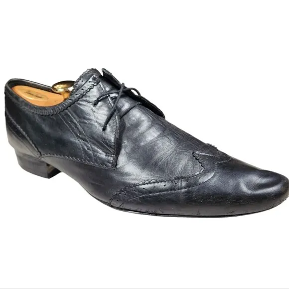 Men's Dress Shoes Black Leather Pointed Brogue Derbies Oxford Wing Tip UAE 45