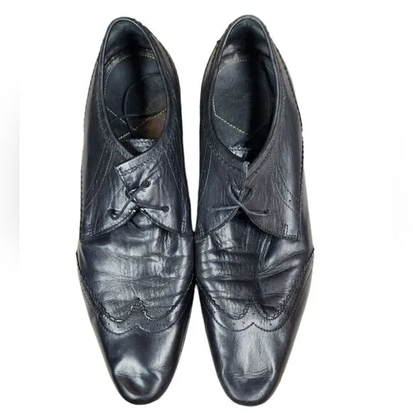 Men's Dress Shoes Black Leather Pointed Brogue Derbies Oxford Wing Tip UAE 45