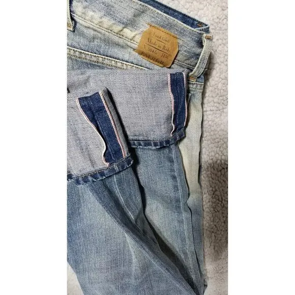 Men's ENERGIE Slim STRAIGHT SELVEDGE DISTRESS Blue Jeans 32 x 34 Made In Italy