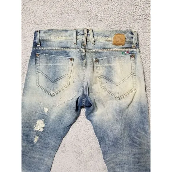 Men's ENERGIE Slim STRAIGHT SELVEDGE DISTRESS Blue Jeans 32 x 34 Made In Italy