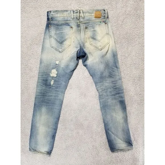 Men's ENERGIE Slim STRAIGHT SELVEDGE DISTRESS Blue Jeans 32 x 34 Made In Italy