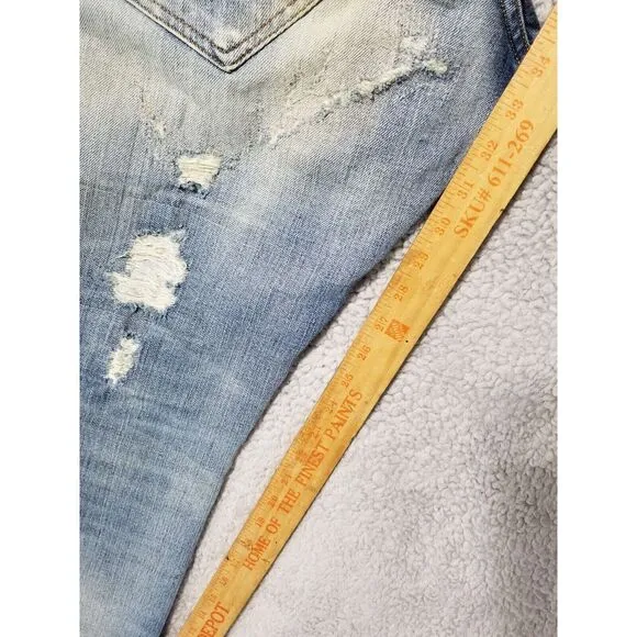 Men's ENERGIE Slim STRAIGHT SELVEDGE DISTRESS Blue Jeans 32 x 34 Made In Italy