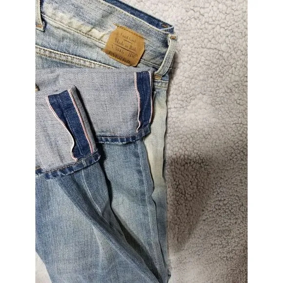Men's ENERGIE Slim STRAIGHT SELVEDGE DISTRESS Blue Jeans 32 x 34 Made In Italy