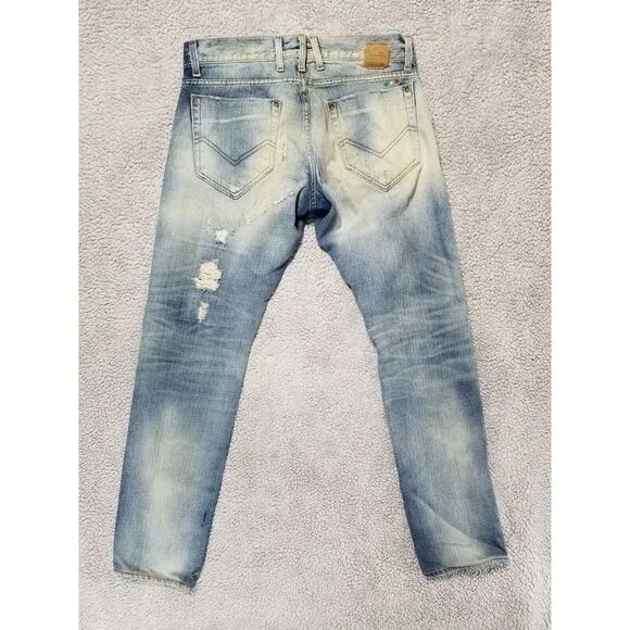 Men's ENERGIE Slim STRAIGHT SELVEDGE DISTRESS Blue Jeans 32 x 34 Made In Italy